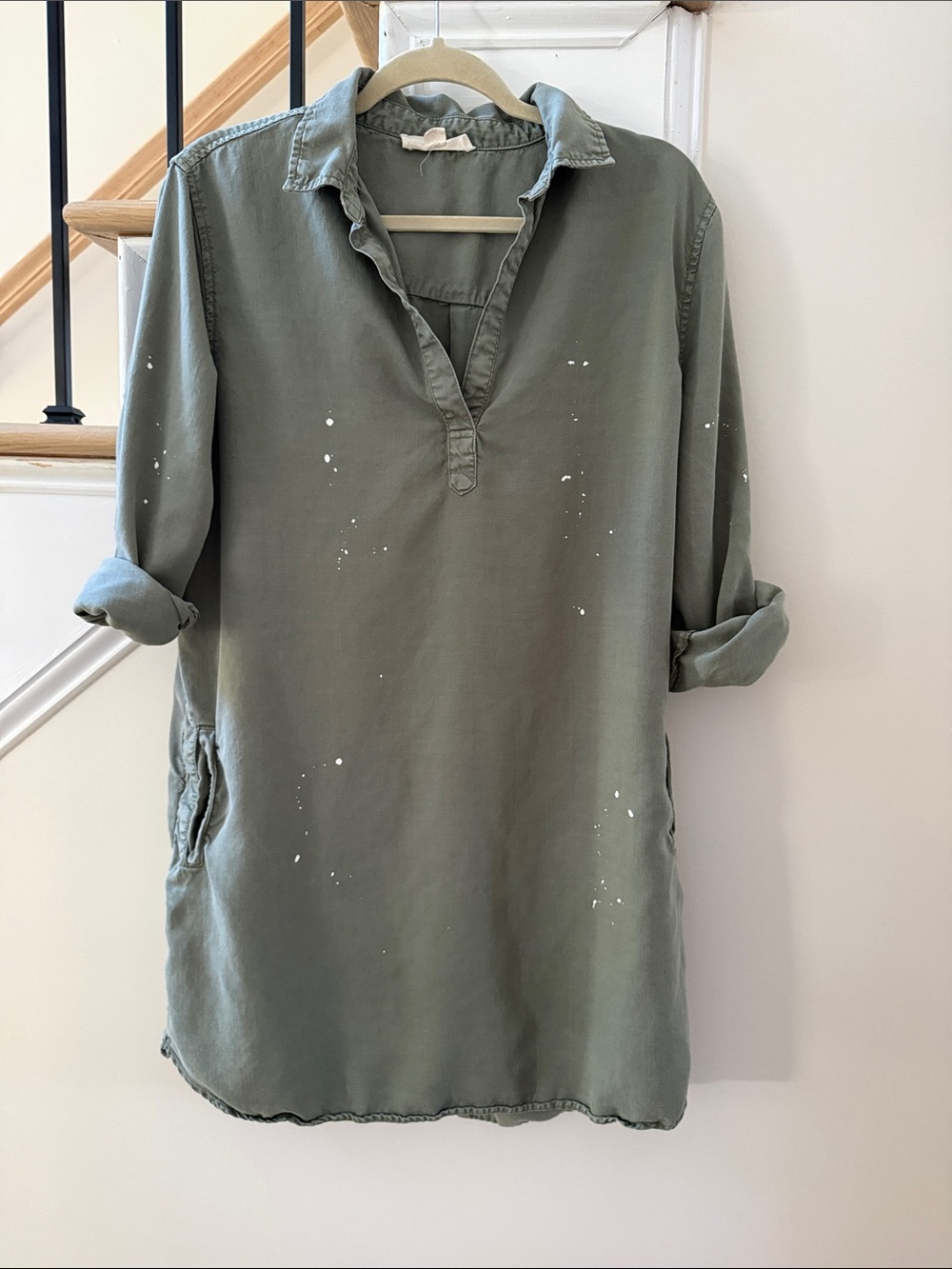 lovestitch Olive Green Collared Tunic with White Paint Detail
